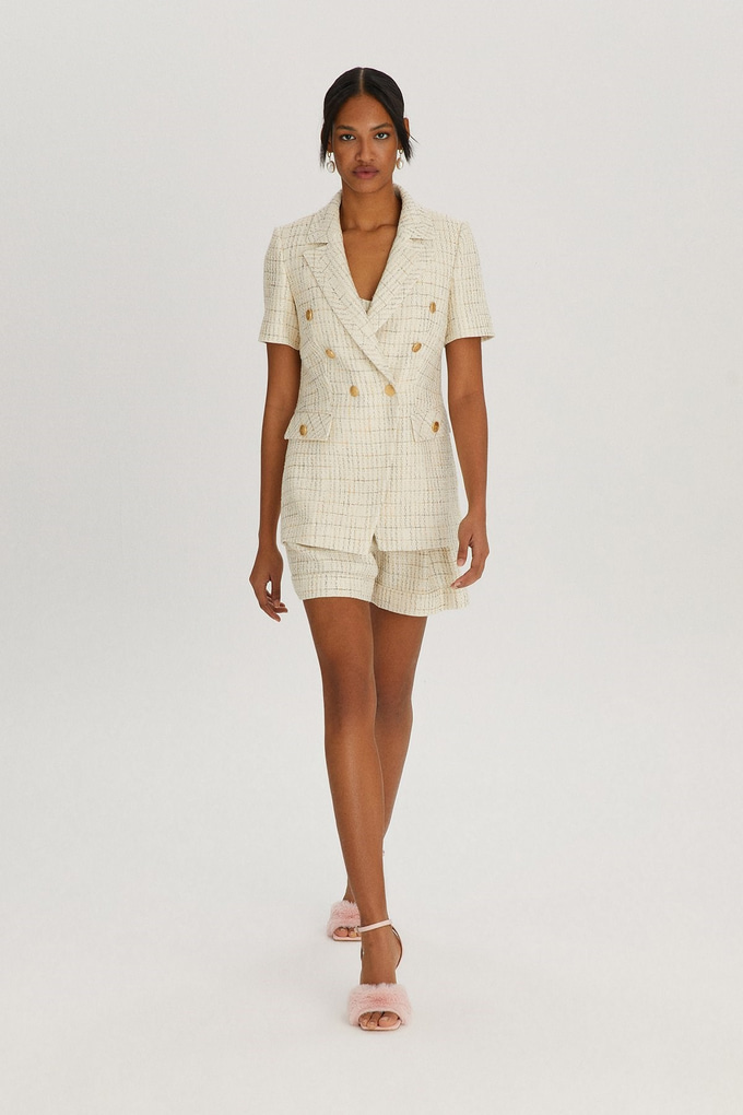 Ekru Dokulu Blazer Ceket