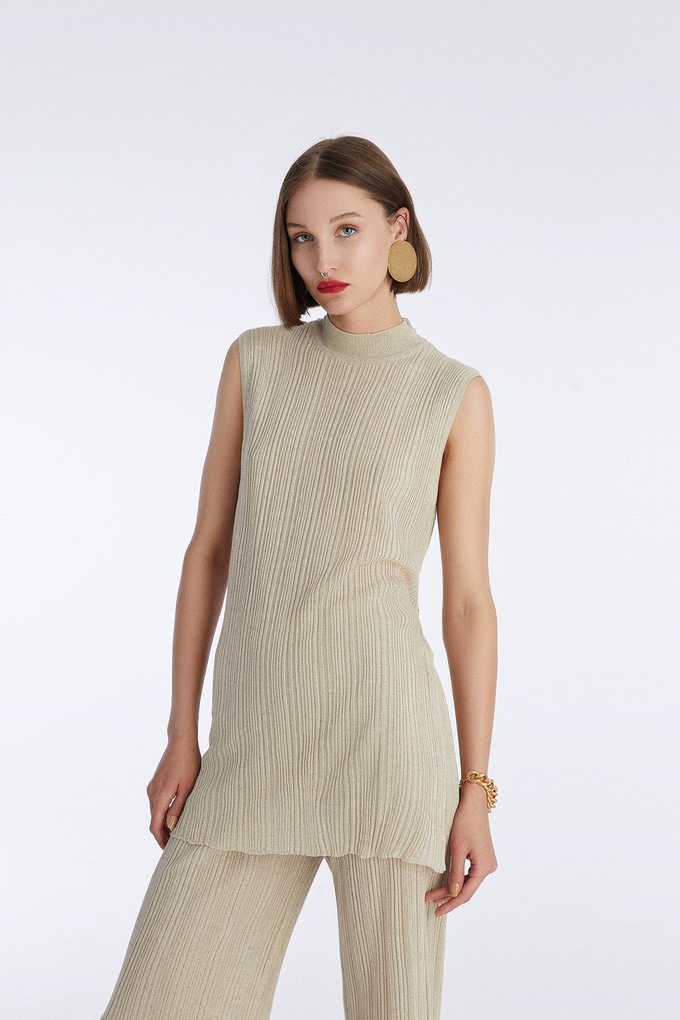 Rib Knit Beige Blouse