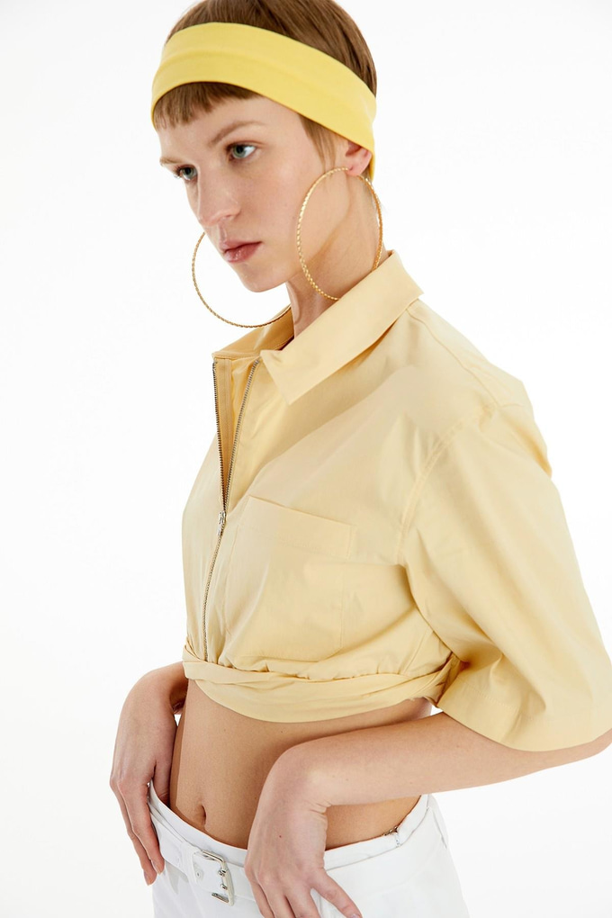 Zip-Up Yellow Crop Shirt