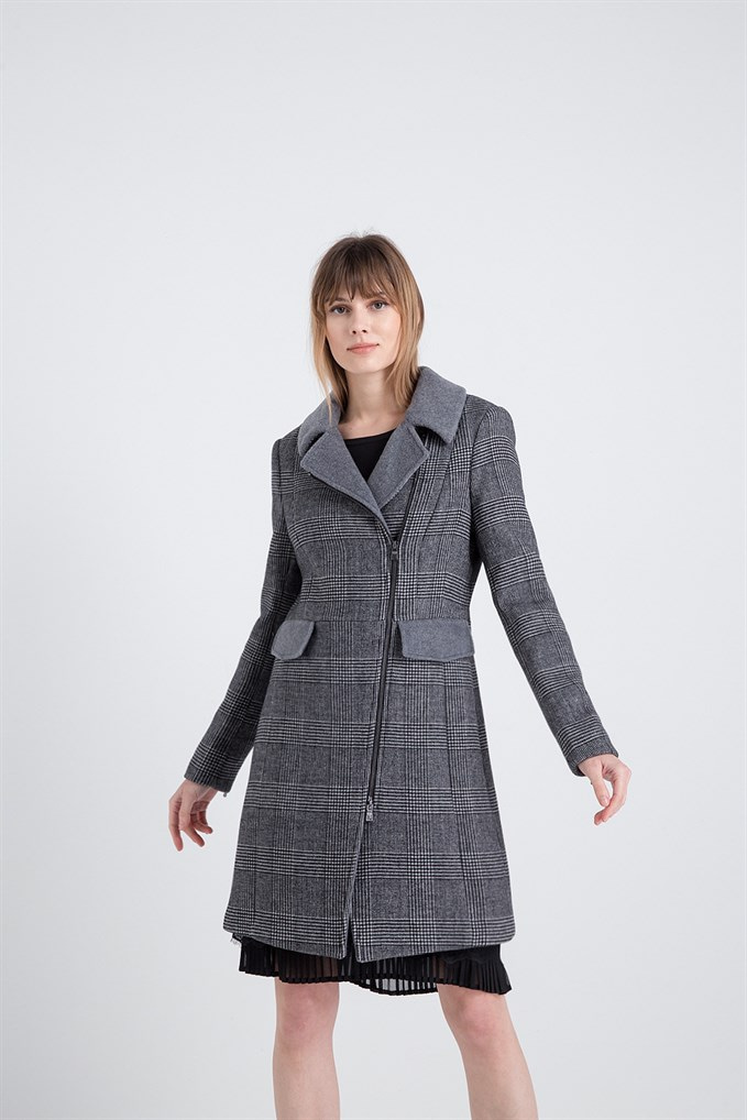 Fermuarlı Ekose Siyah Kaban