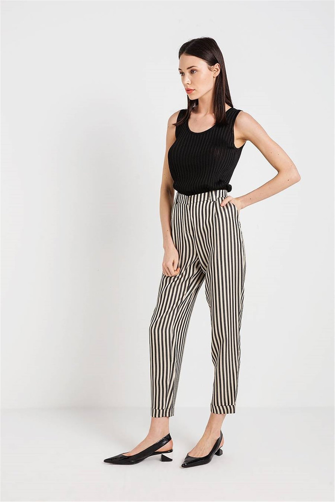 Fr18Sm640 Çizgili Pantolon Blackcream