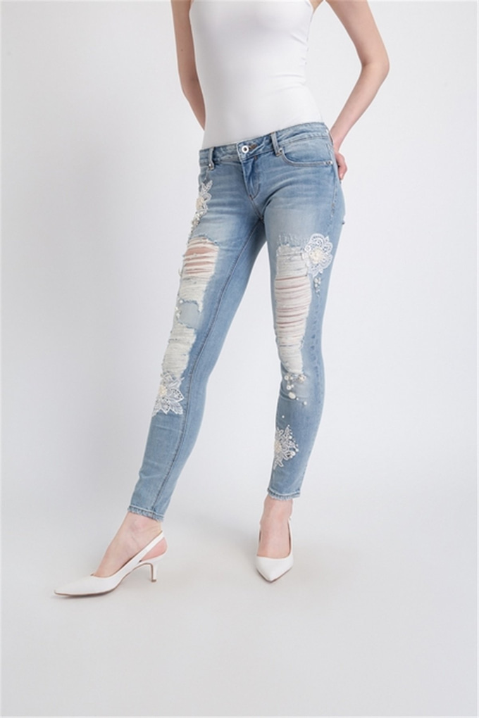 Fracomına Fr19Spjbeyonce5 Yırtık Ve İşleme Detaylı Super Slım Pantolon Bleached