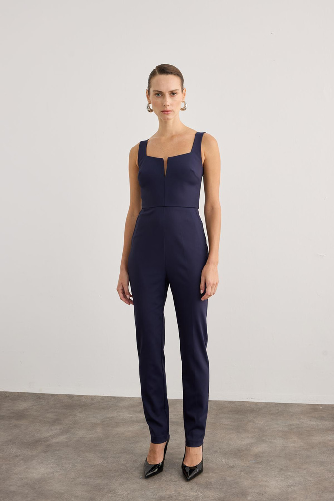 Chest Strap Thick Strap Navy Jumpsuit