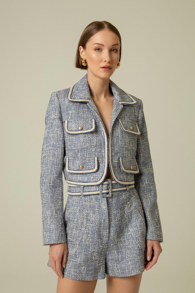 Gold Button Detail Indigo Crop Jacket