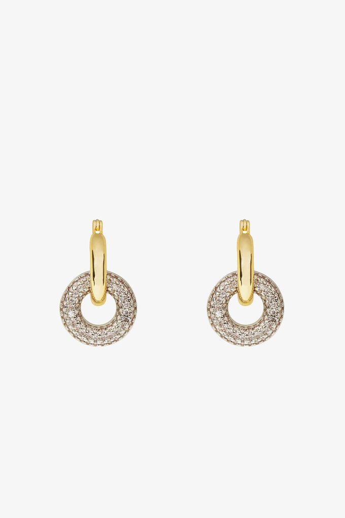 Gold Taşlı Halka Detaylı Küpe