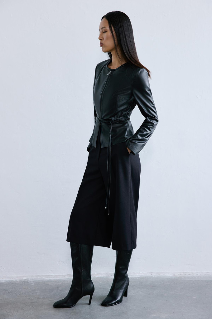 Hakiki Deri Sıfır Yaka Siyah Ceket