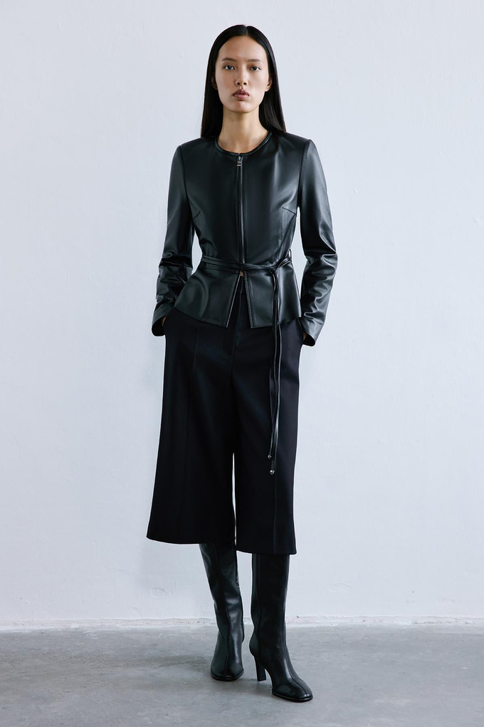 Hakiki Deri Sıfır Yaka Siyah Ceket