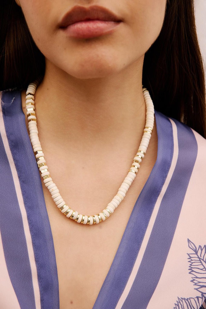 Howlite Stone Brass Necklace