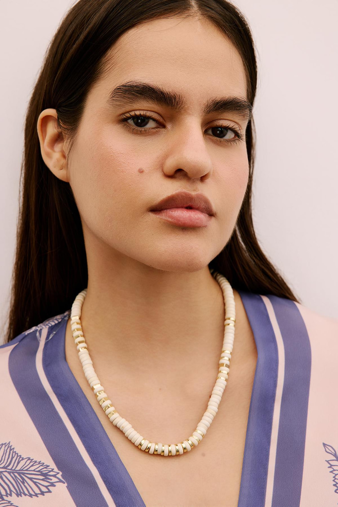 Howlite Stone Brass Necklace