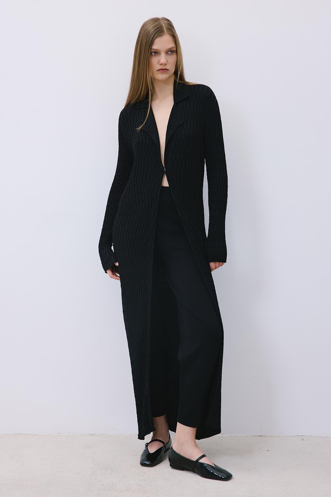 Black Long Jacquard Knit Cardigan