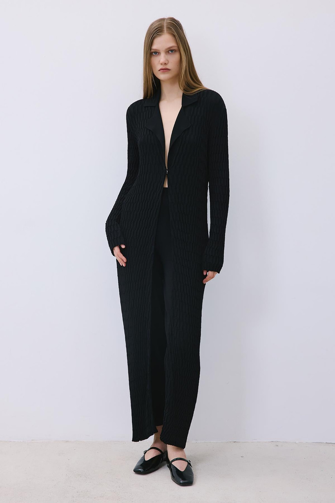 Jakar Dokulu Siyah Triko Uzun Hırka