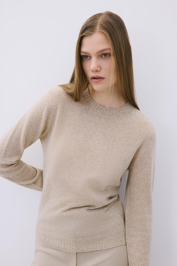 Beige Cashmere Basic Knit Blouse