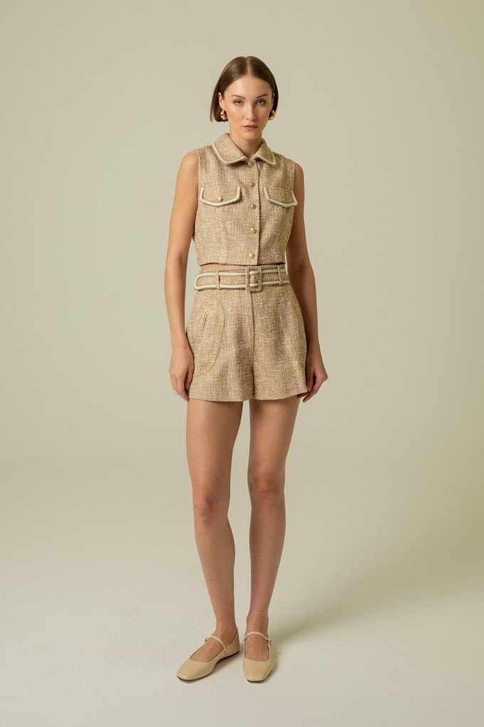 Belt Detail Camel Mini Shorts