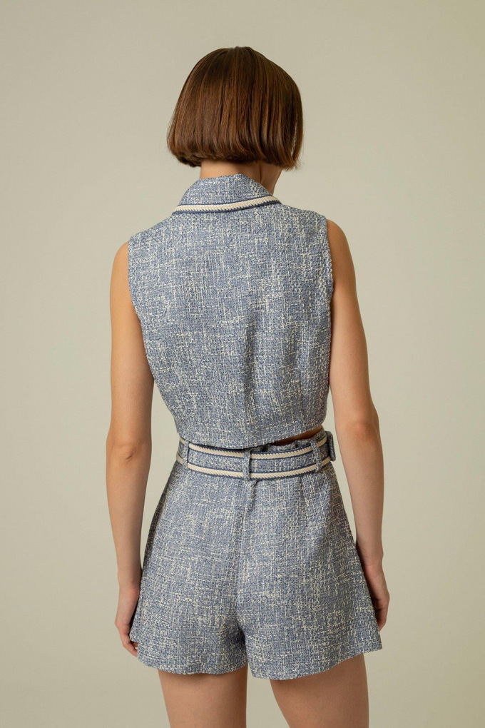 Kemer Detaylı İndigo Mini Şort