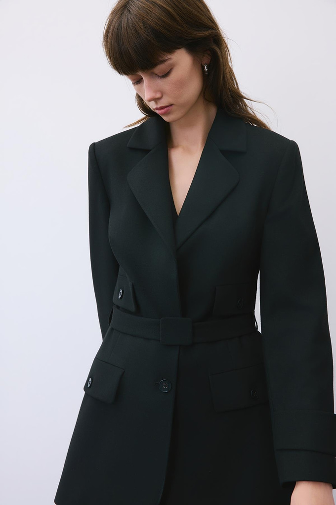 Black Belted Lined Jacket with Pockets