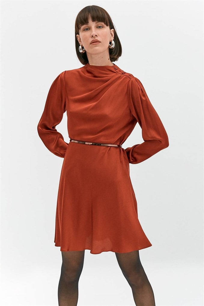 Kiremit Mini Saten Elbise