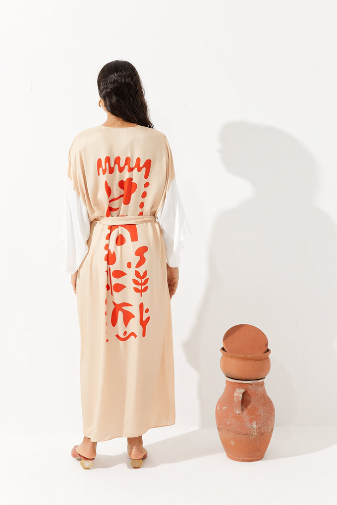 Kontrast Şeritli Kimono