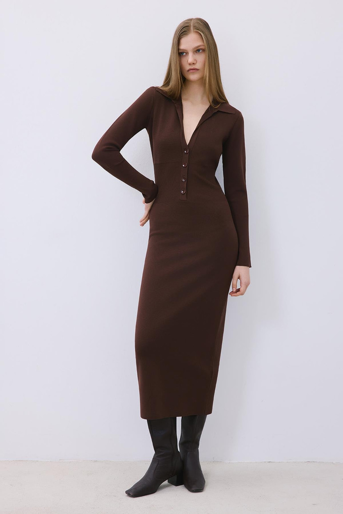 Brown Long Knit Corset Dress