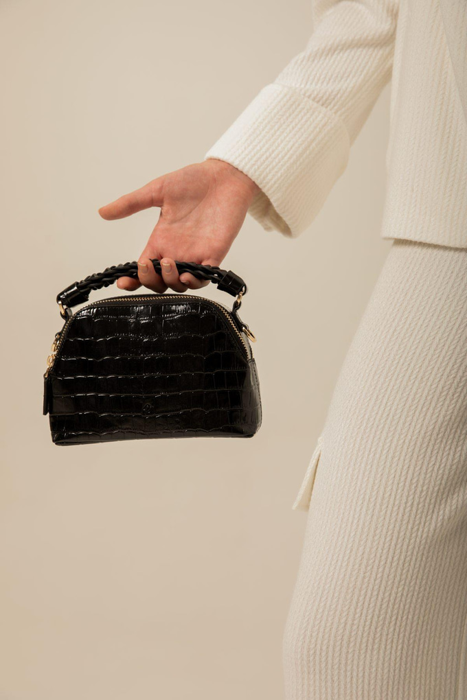 Krokodilli Siyah Suni Deri Çanta