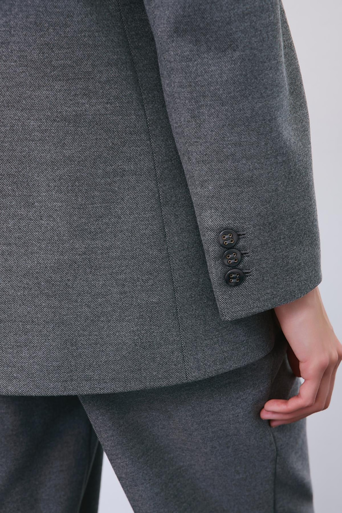 Kruvaze Yün Dokulu Astarlı Gri Ceket