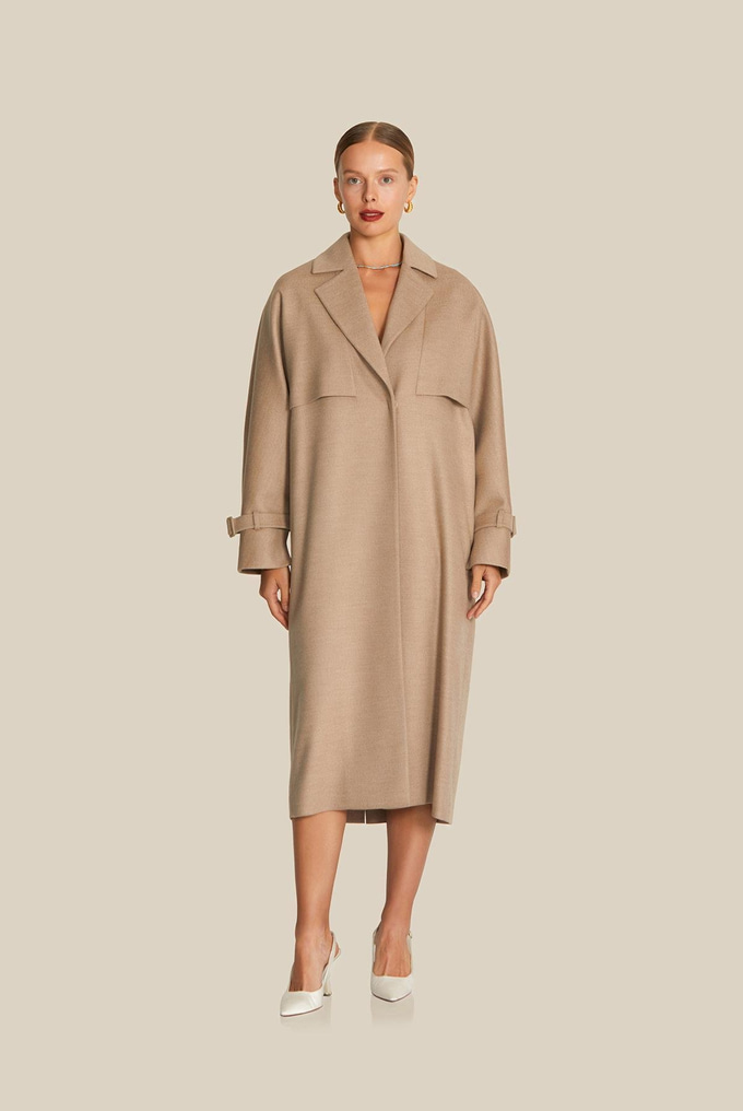 Belt Detail Mink Wool Coat