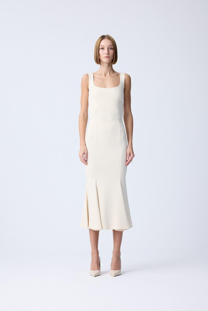Midi Length Fishtail Ecru Skirt