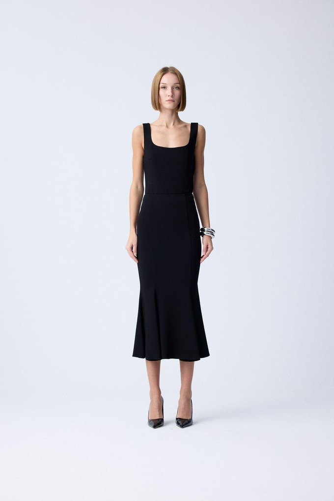 Midi Length Fishtail Black Skirt