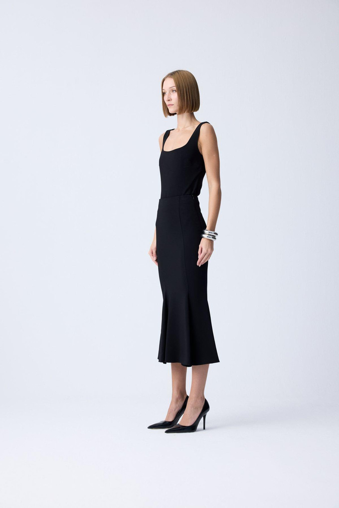 Midi Length Fishtail Black Skirt
