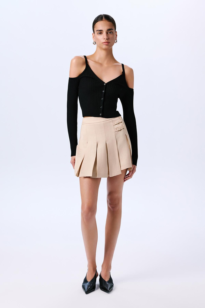 Omuz Dekolteli Crop Siyah Bluz