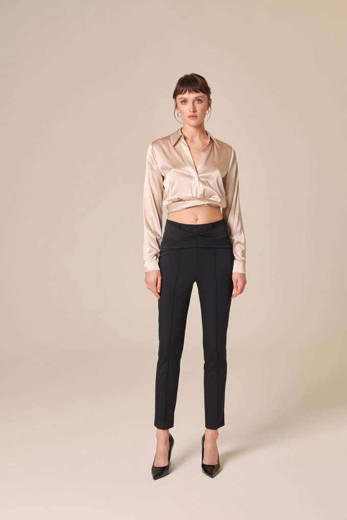 Front Cross Detailed Black Trousers