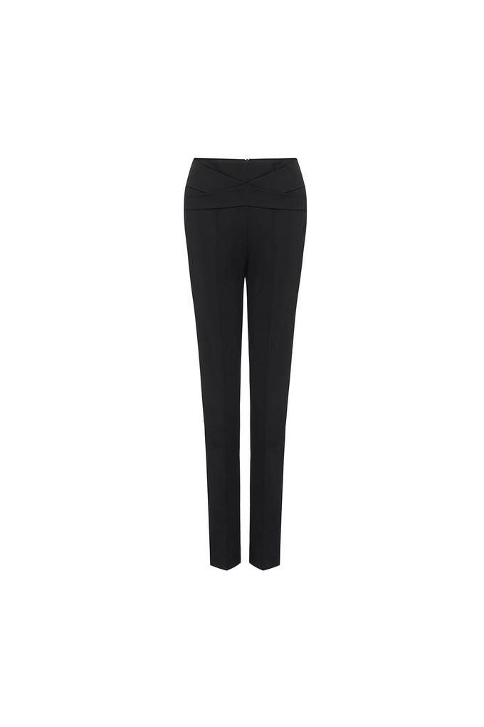 Front Cross Detailed Pencil Black Trousers