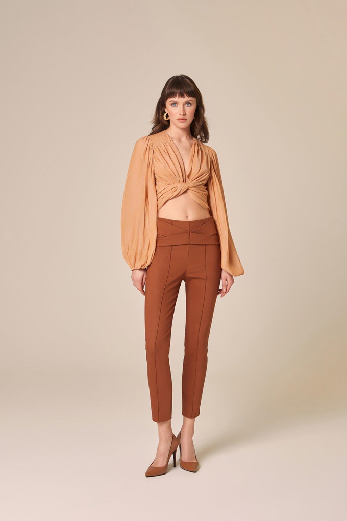 Front Cross Detailed Cinnamon Trousers