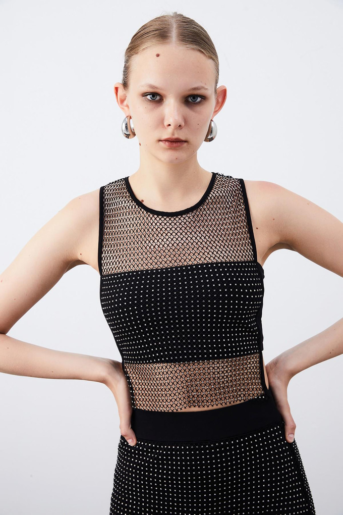 Rhine Stone Black Crop Top