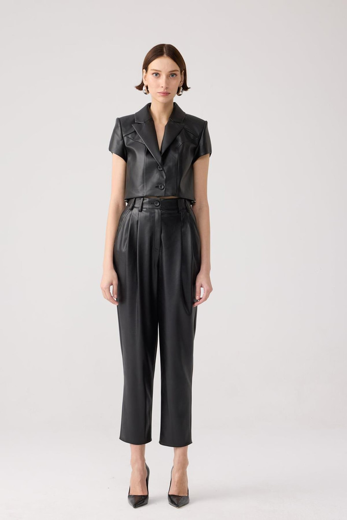 Rahat Kesim Siyah Suni Deri Pantolon