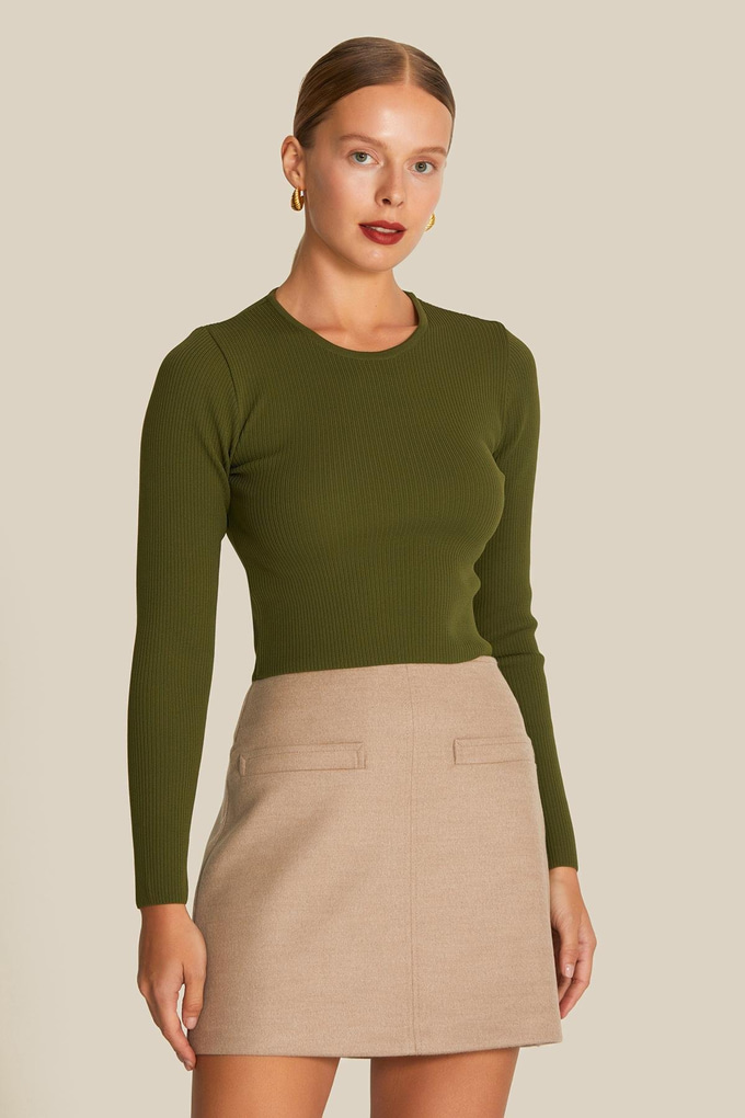 Crew Neck Short Green Knit Sweater