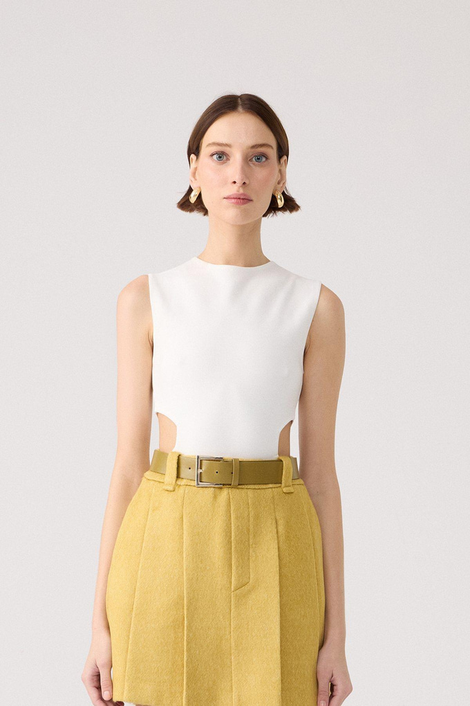 Back-Deep Detailed Off-White Knit Bodysuit