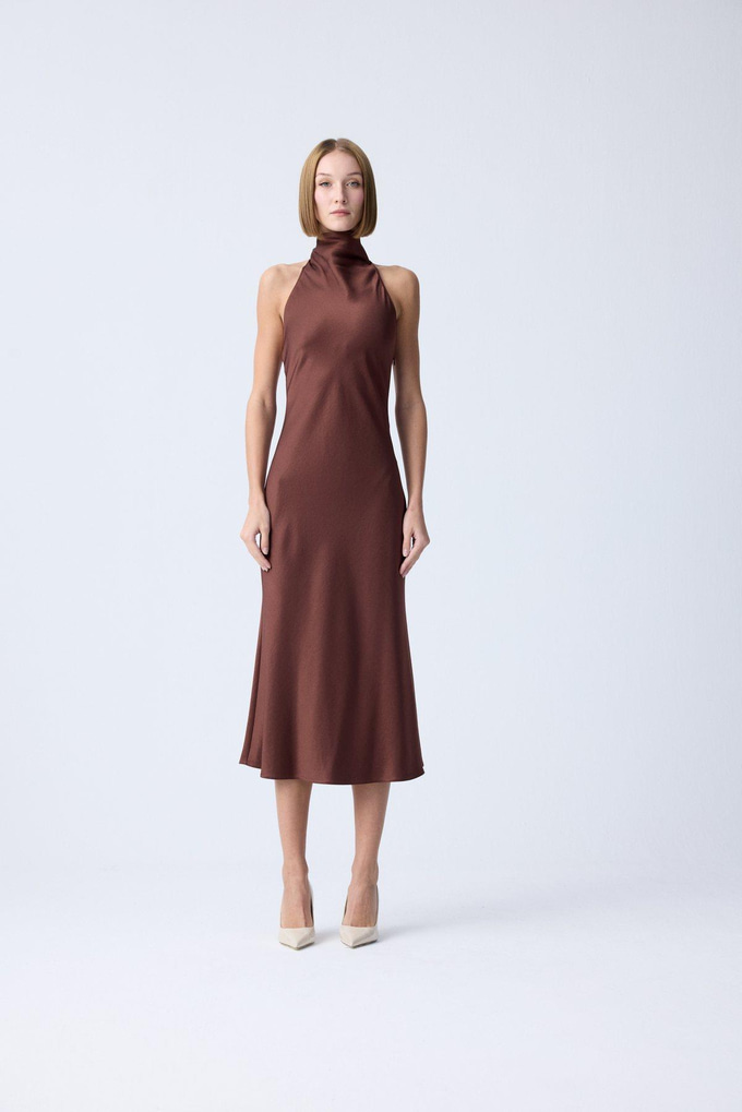 Back Cutout Brown Elegant Dress