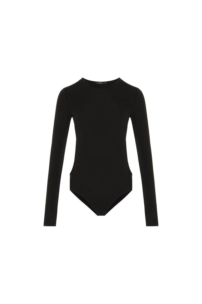Open-Back Long-Sleeve Black Bodysuit