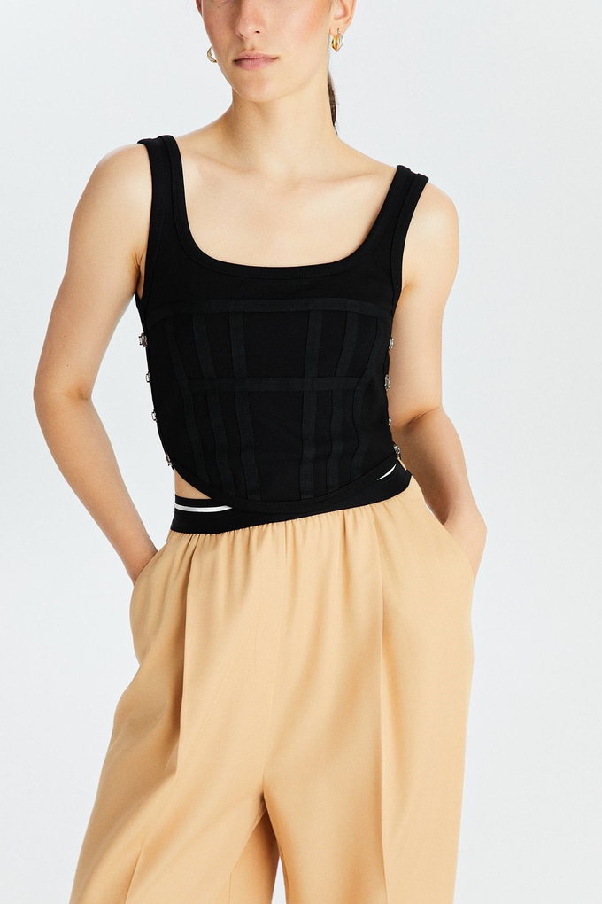 Siyah Korse İlhamlı Crop Bluz