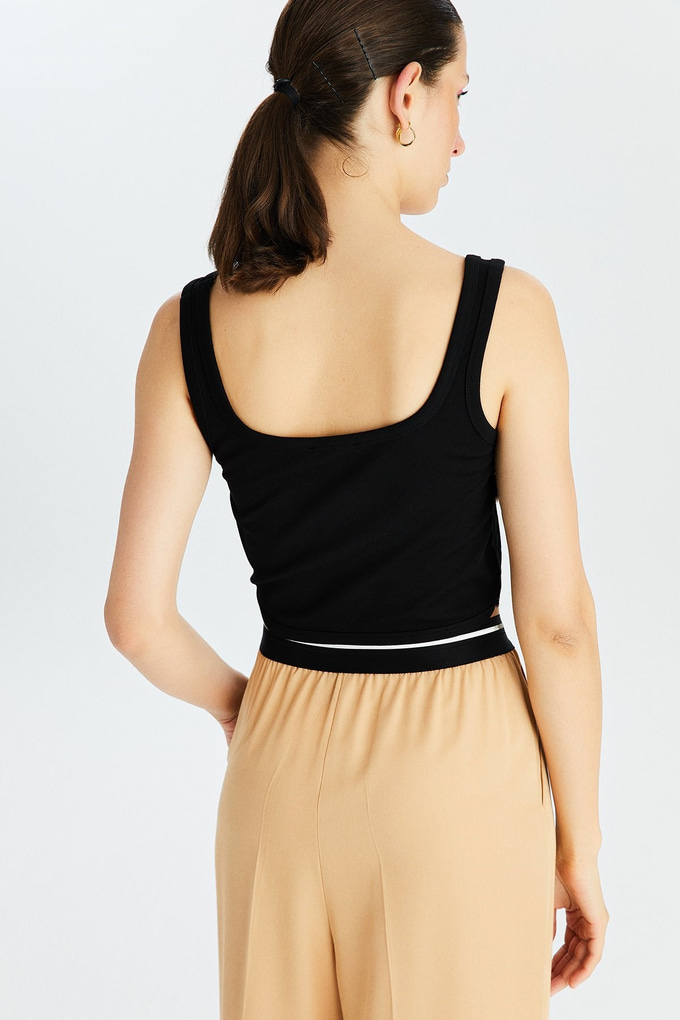 Siyah Korse İlhamlı Crop Bluz