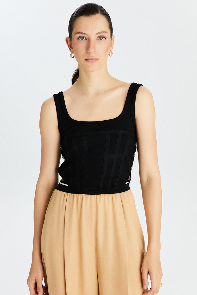 Siyah Korse İlhamlı Crop Bluz