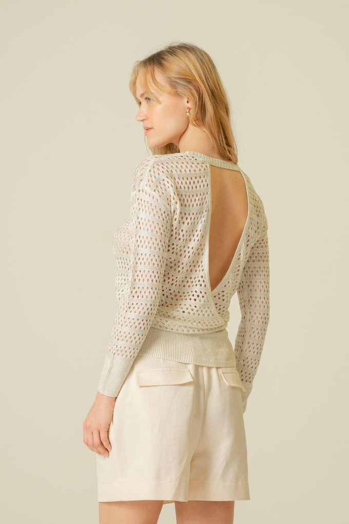 Transparan Ekru Triko Bluz