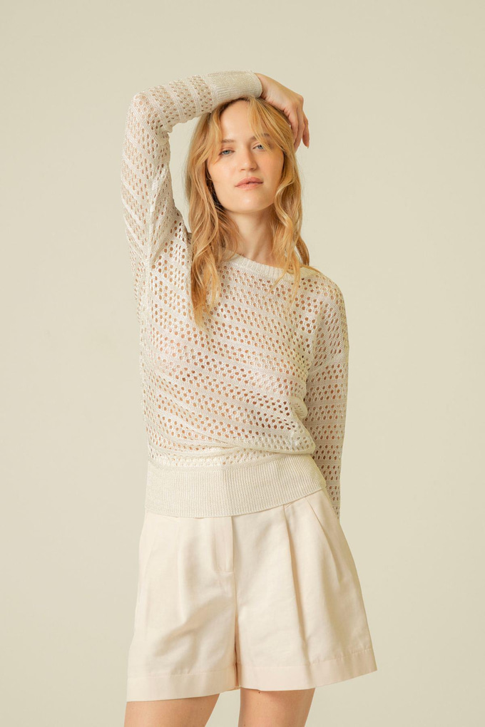 Transparan Ekru Triko Bluz