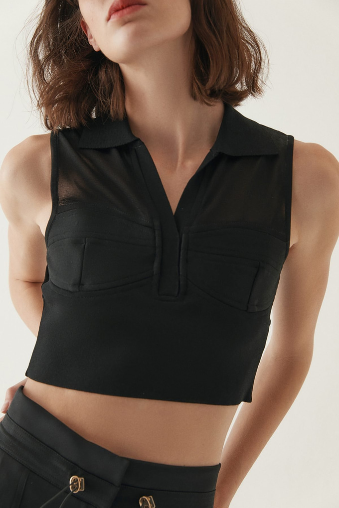 Triko Crop Siyah Bluz