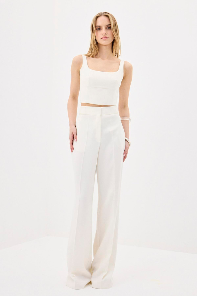 Ironed Detail Wide Leg Ecru Pants