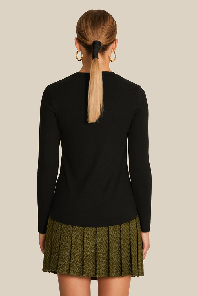 Long Sleeve Basic Black Blouse