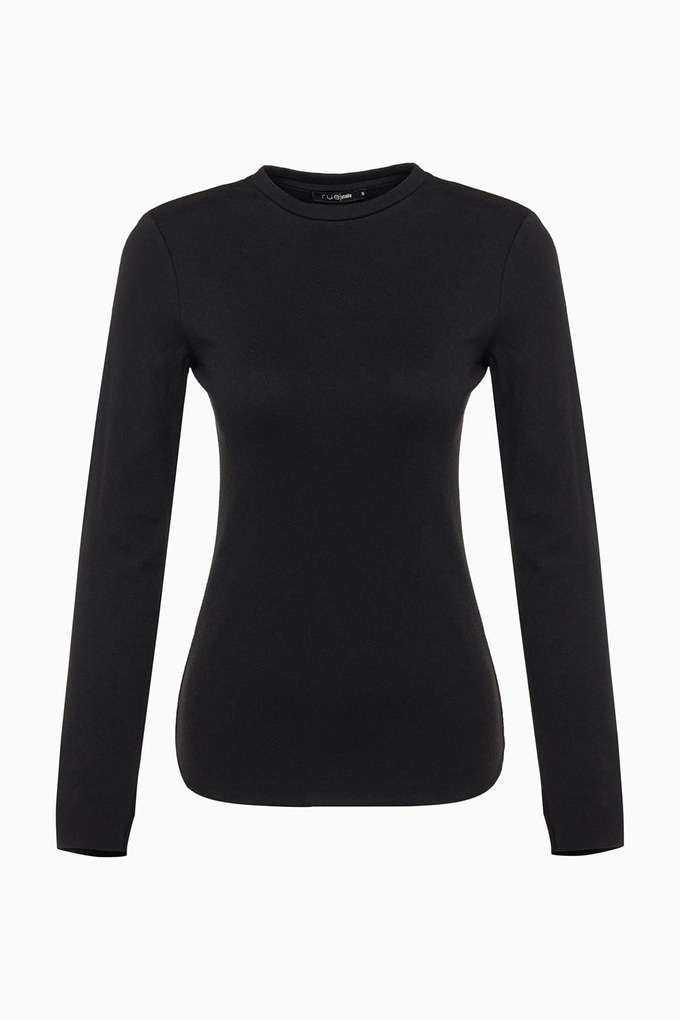Long Sleeve Basic Black Blouse