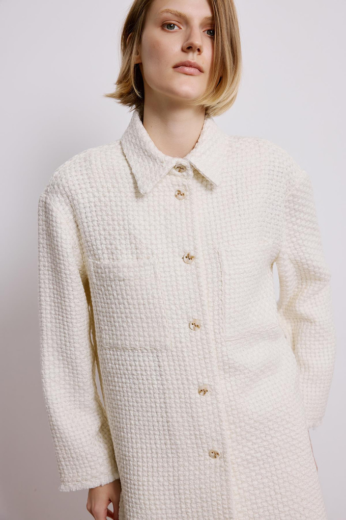 Uzun Kollu Ekru Tüvit Gömlek