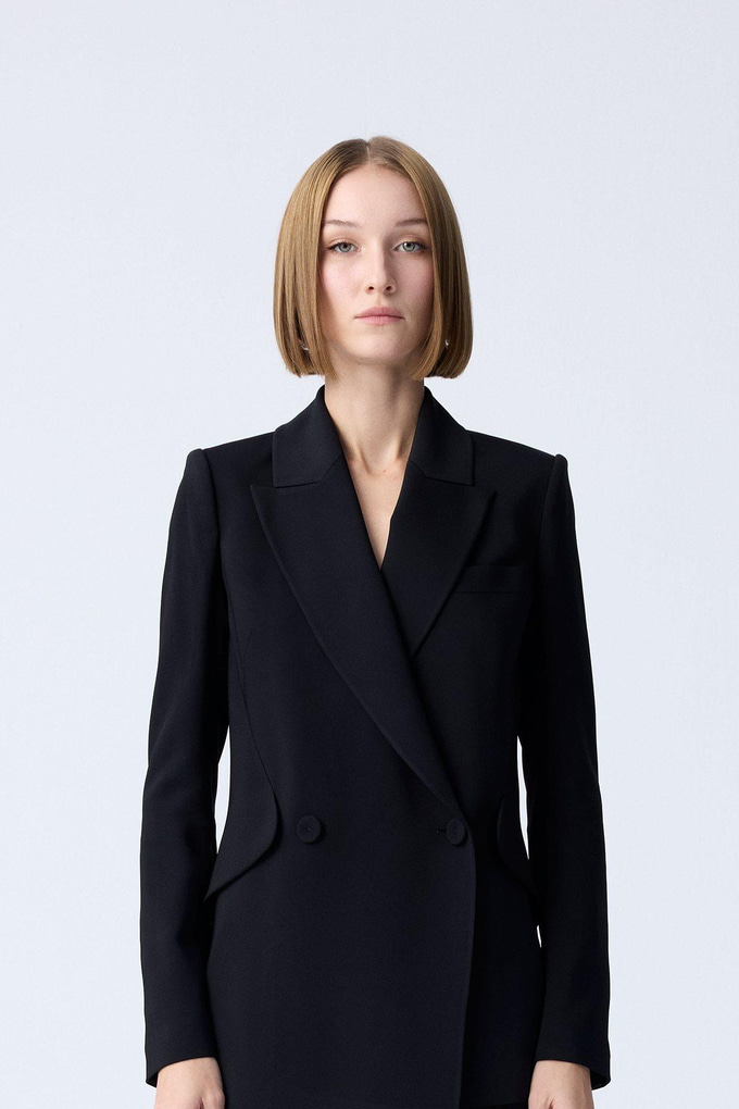 Padded Double-Breasted Black Jacket