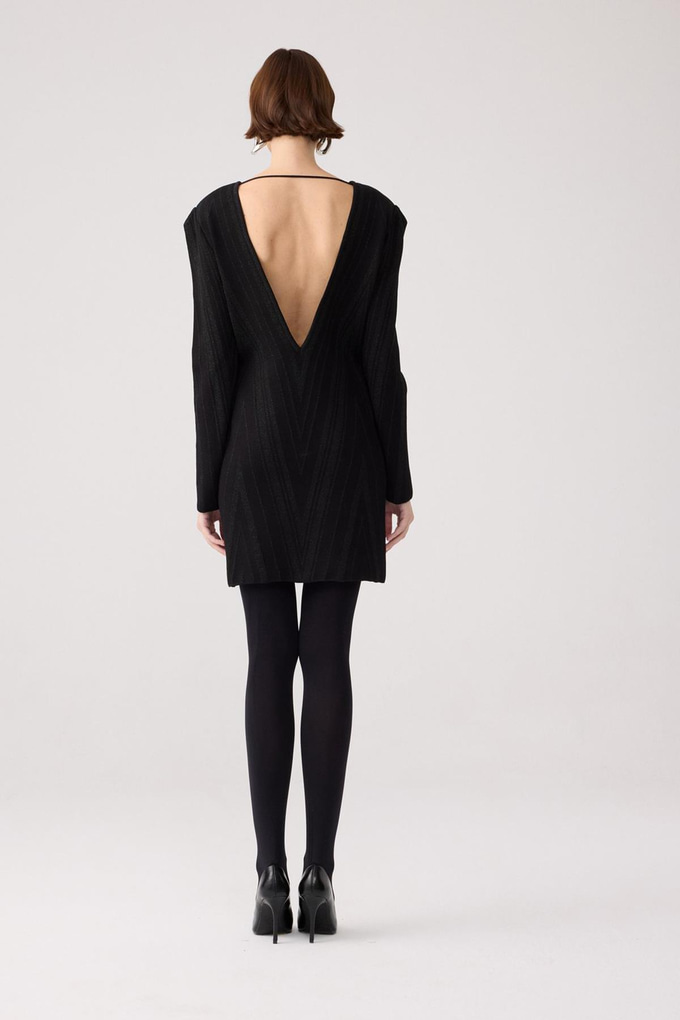 Vatkalı Siyah Triko Mini Elbise